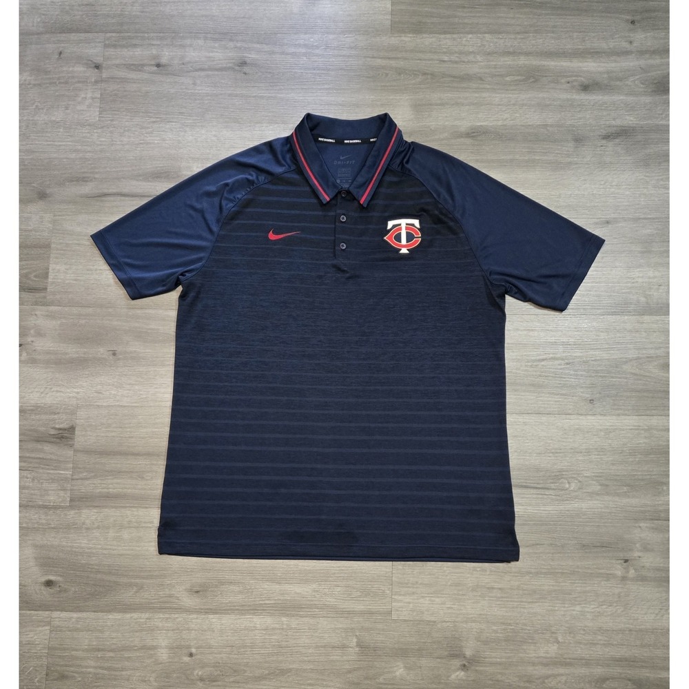 Minnesota Twins Polo Shirt Mens 2XL Blue Nike Short Sleeve Stripes MLB Baseball